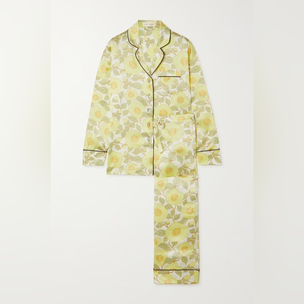 NWT Olivia von Halle Lila Silk Floral-Print Pajama Set